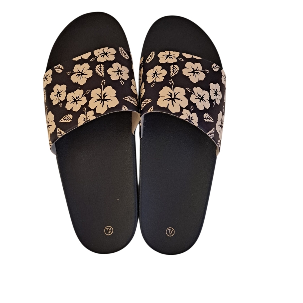 Floral Blue Slide Sandals
